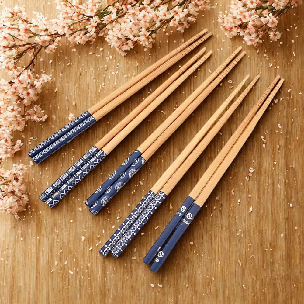 Baguettes chinoises en bois - bleu marine traditionnelles
