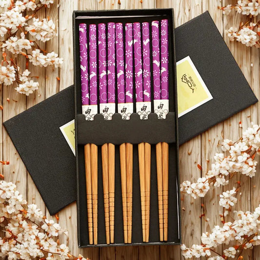 Baguettes chinoises en bois - motifs roses