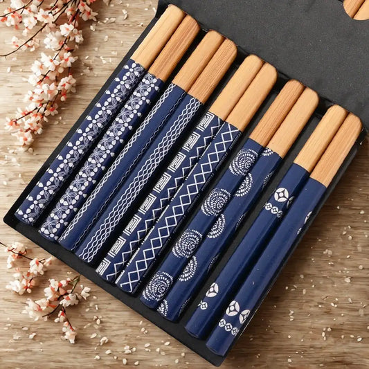Baguettes chinoises en bois - bleu marine traditionnelles