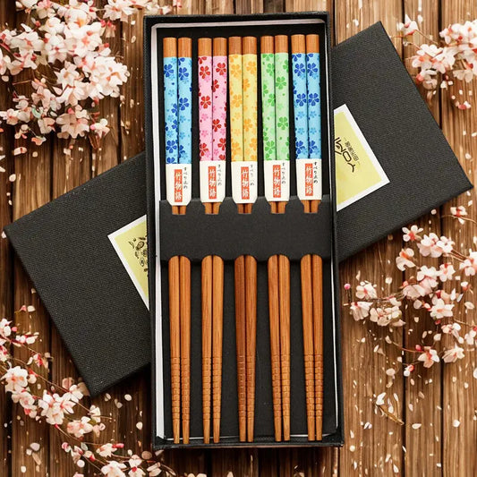 Baguettes chinoises en bois - motifs floraux